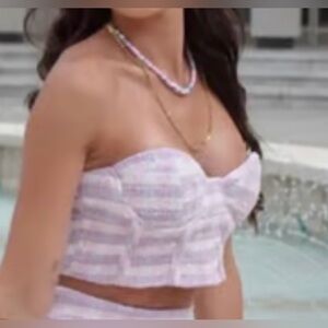 ZARA|Textured tweed corset crop top in gingham pastel checkered style•••Preppy